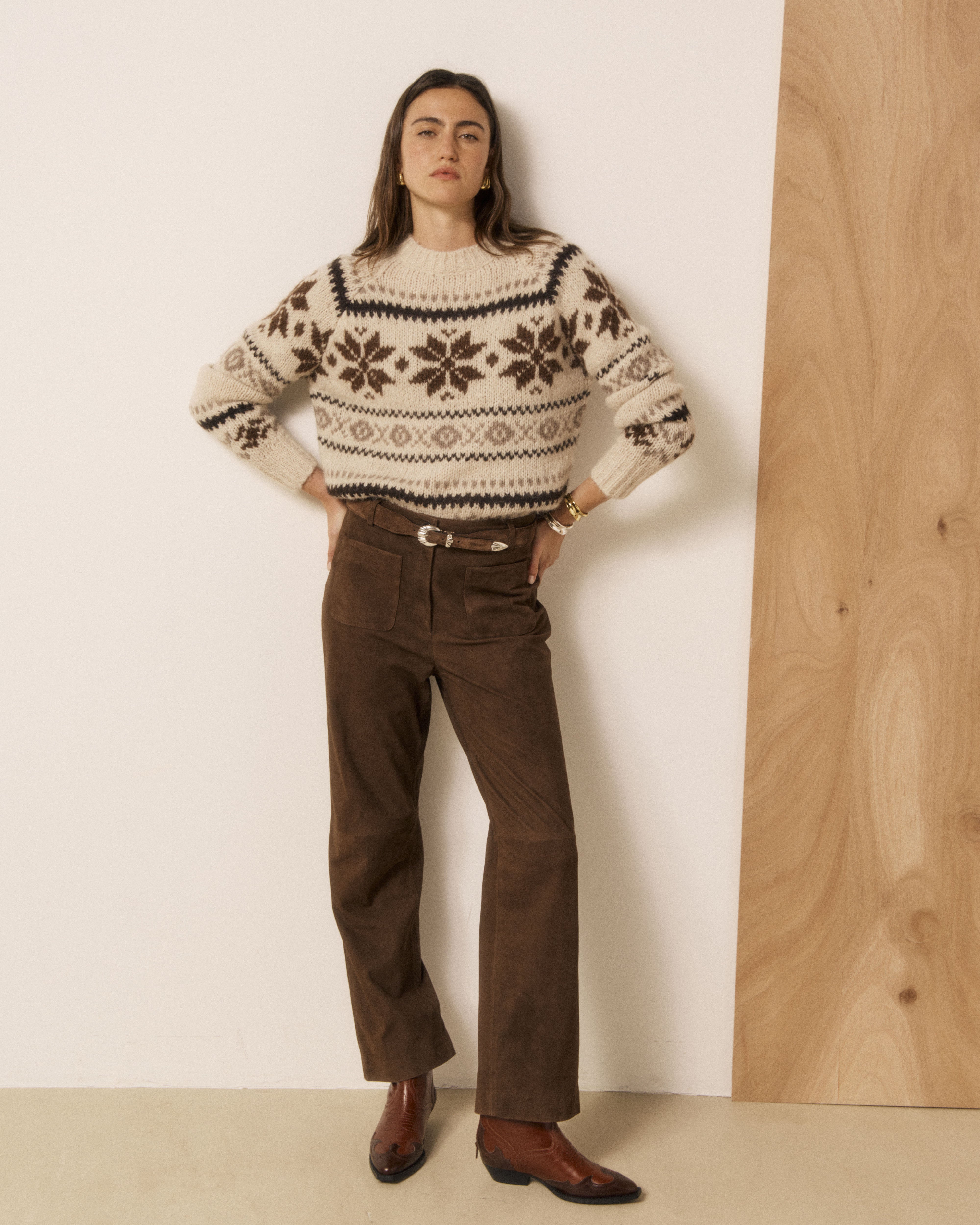 Matrye Women's Ecru Jacquard Alpaca Wool Sweater BGMT514-01