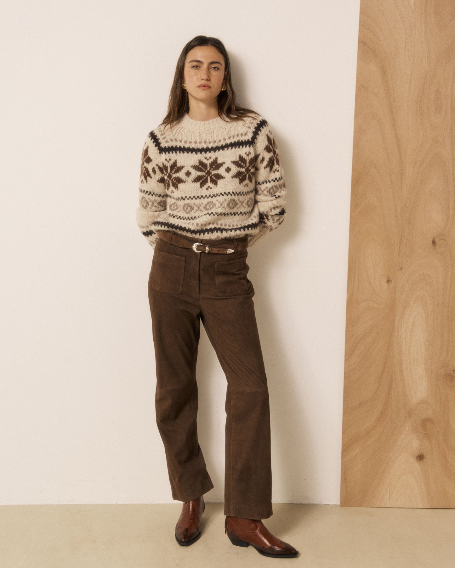 Pull Femme en Laine d'Alpaga Jacquard Ecru Matrye