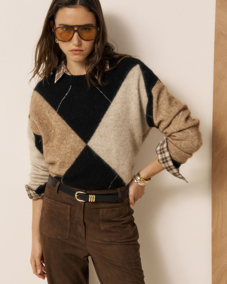 Maglione da donna in mohair jacquard nero e beige Mathy - Image 2