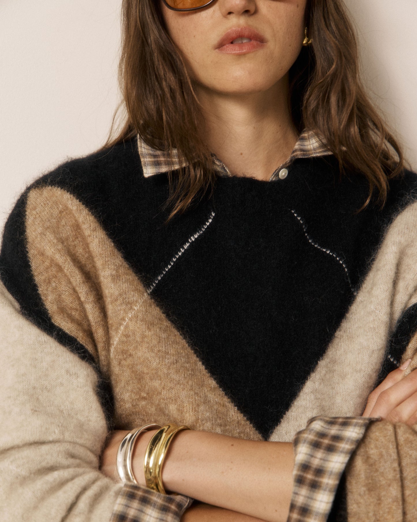 Pull Femme en Mohair Jacquard Noir & Beige Mathy