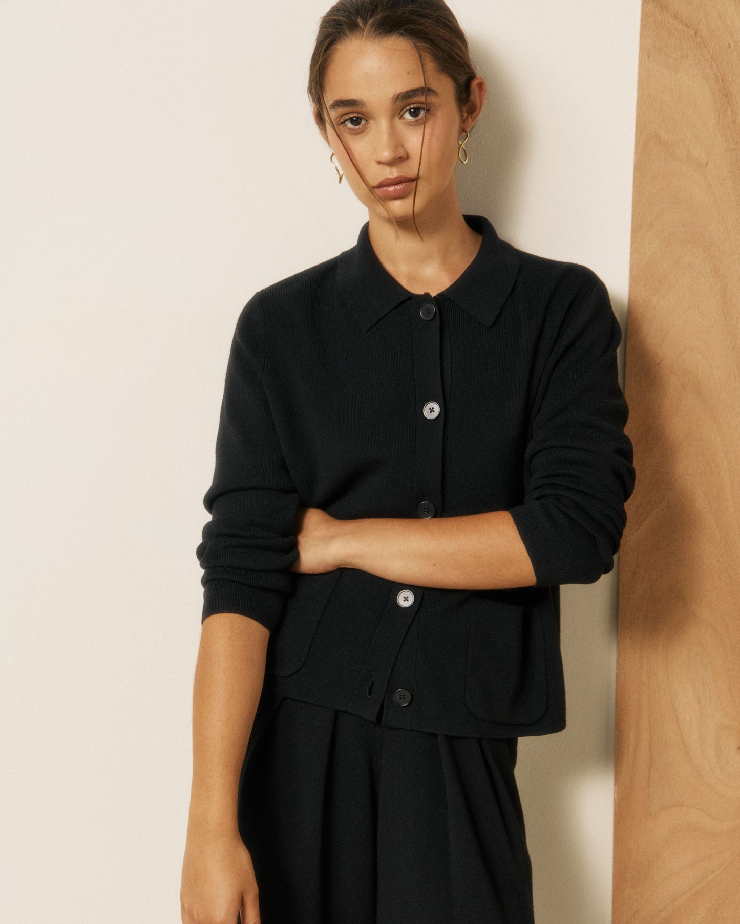 Chemise Femme en Laine Mérinos Noir Medaline
