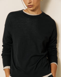 Pull Femme en Laine Mérinos Noir Manitoba