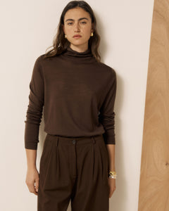Pull Femme en Laine Mérinos Chocolat Myrfa