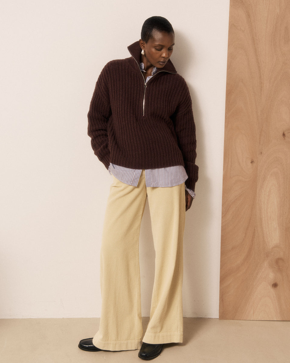 Maglione da donna in lana merino a coste cioccolato Mypio - Image 2