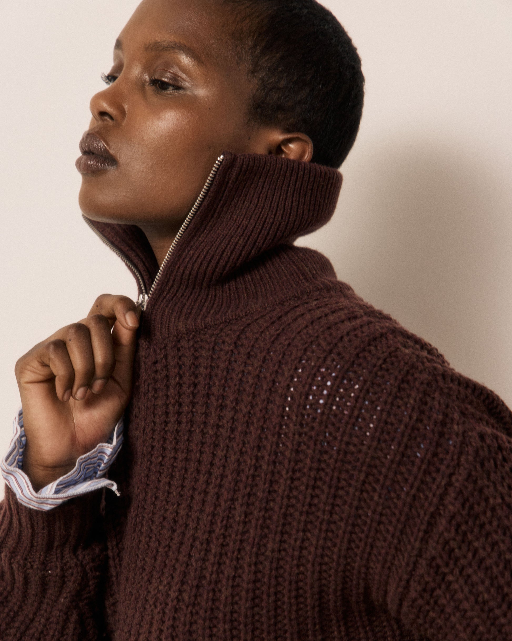 Pull Femme en Laine Mérinos Côtelée Chocolat Mypio