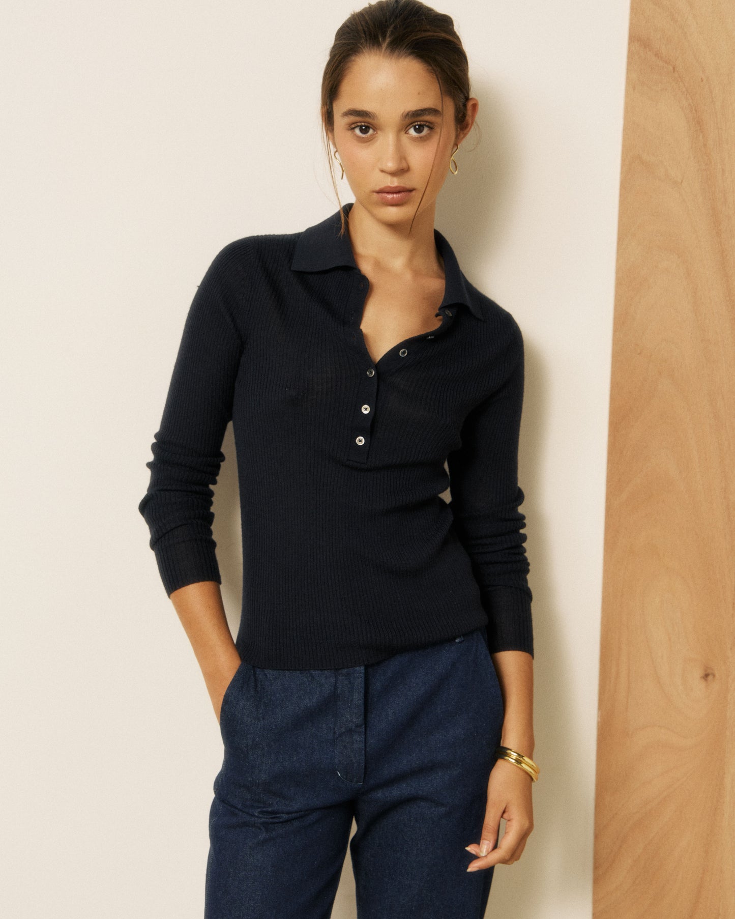 Pull Femme en Laine Mérinos & Soie & Cachemire Bleu Marine Musica