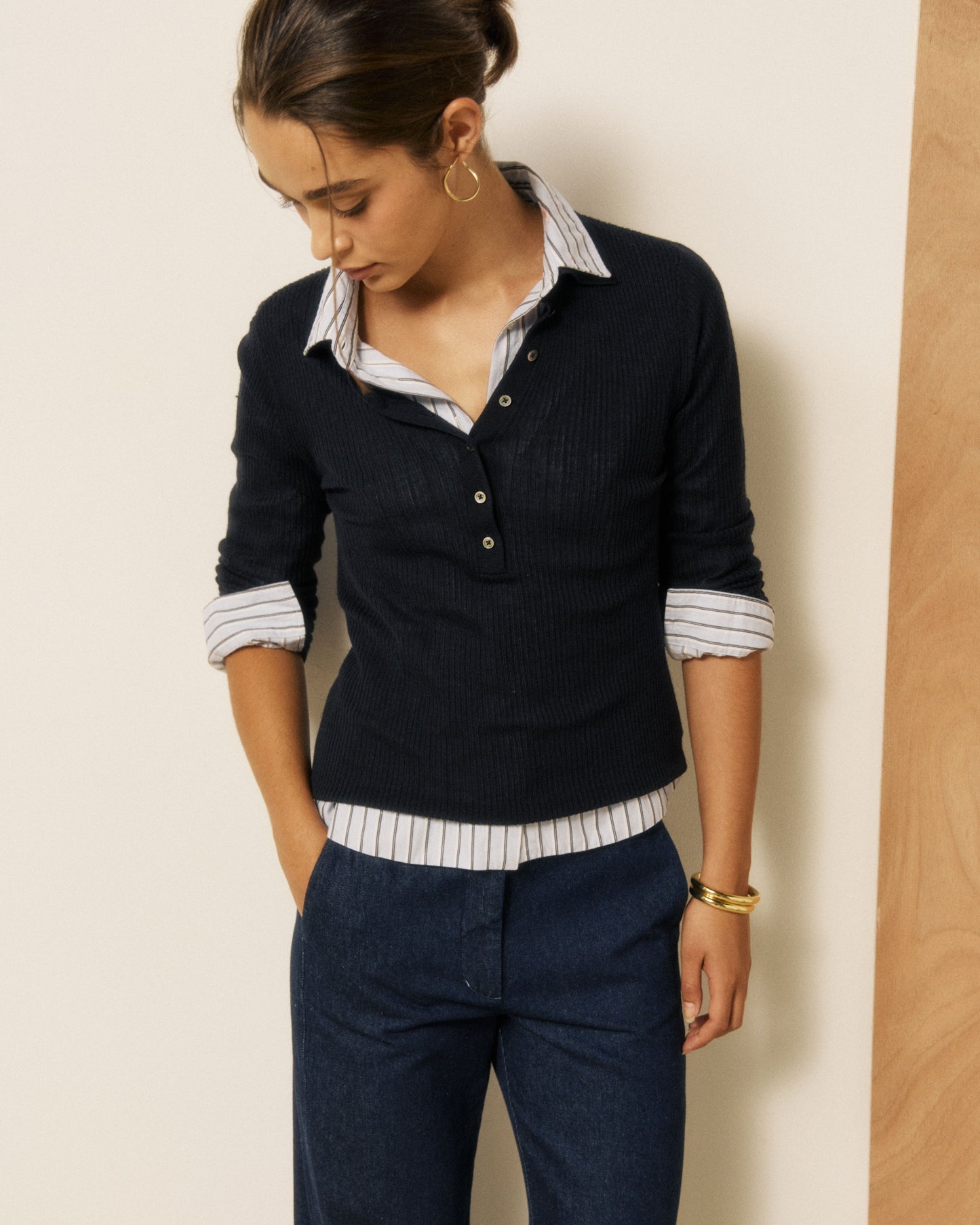 Pull Femme en Laine Mérinos & Soie & Cachemire Bleu Marine Musica