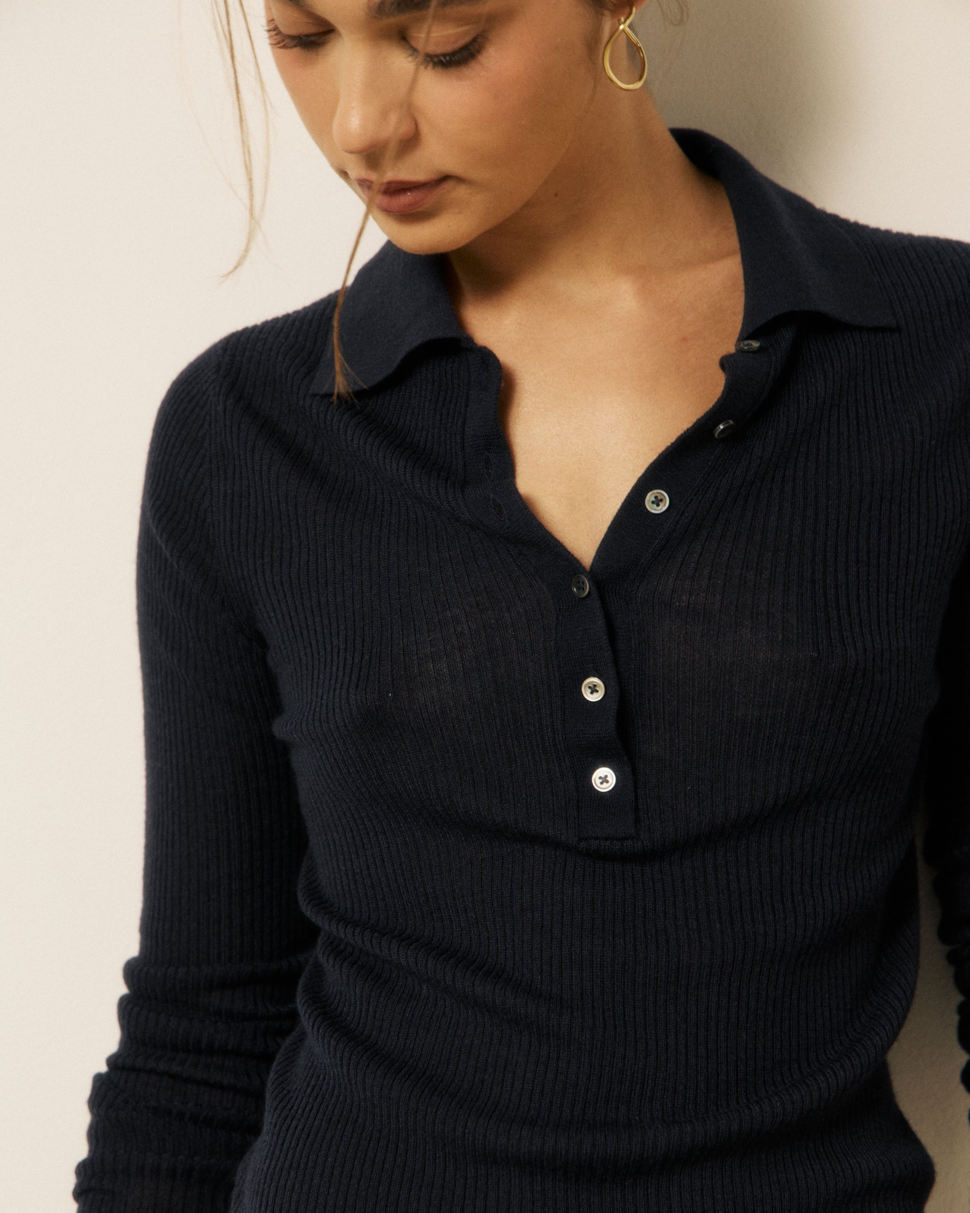 Pull Femme en Laine Mérinos & Soie & Cachemire Bleu Marine Musica