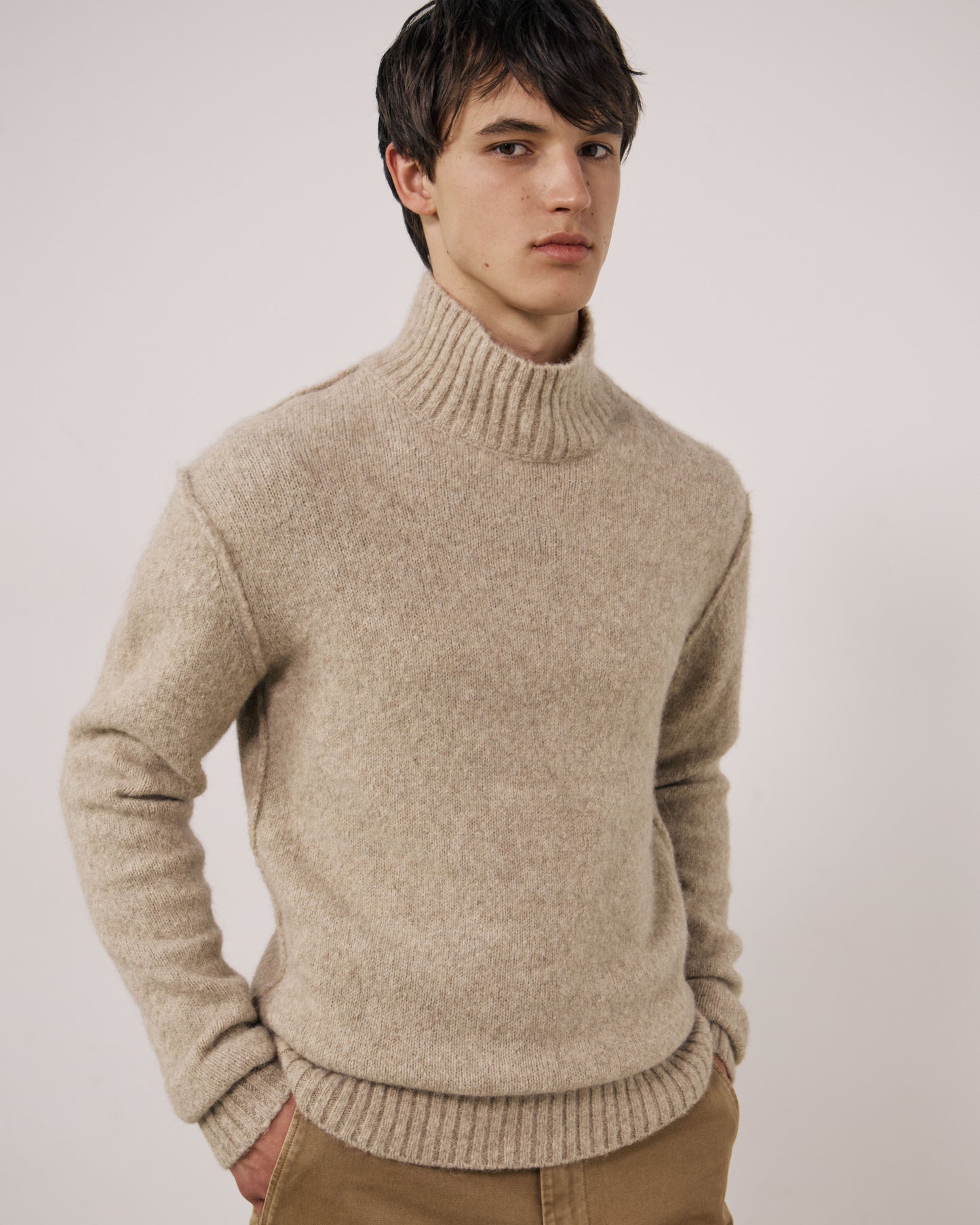 Pull Homme en Laine de Yak & Alpaga Ecru Turtle Neck