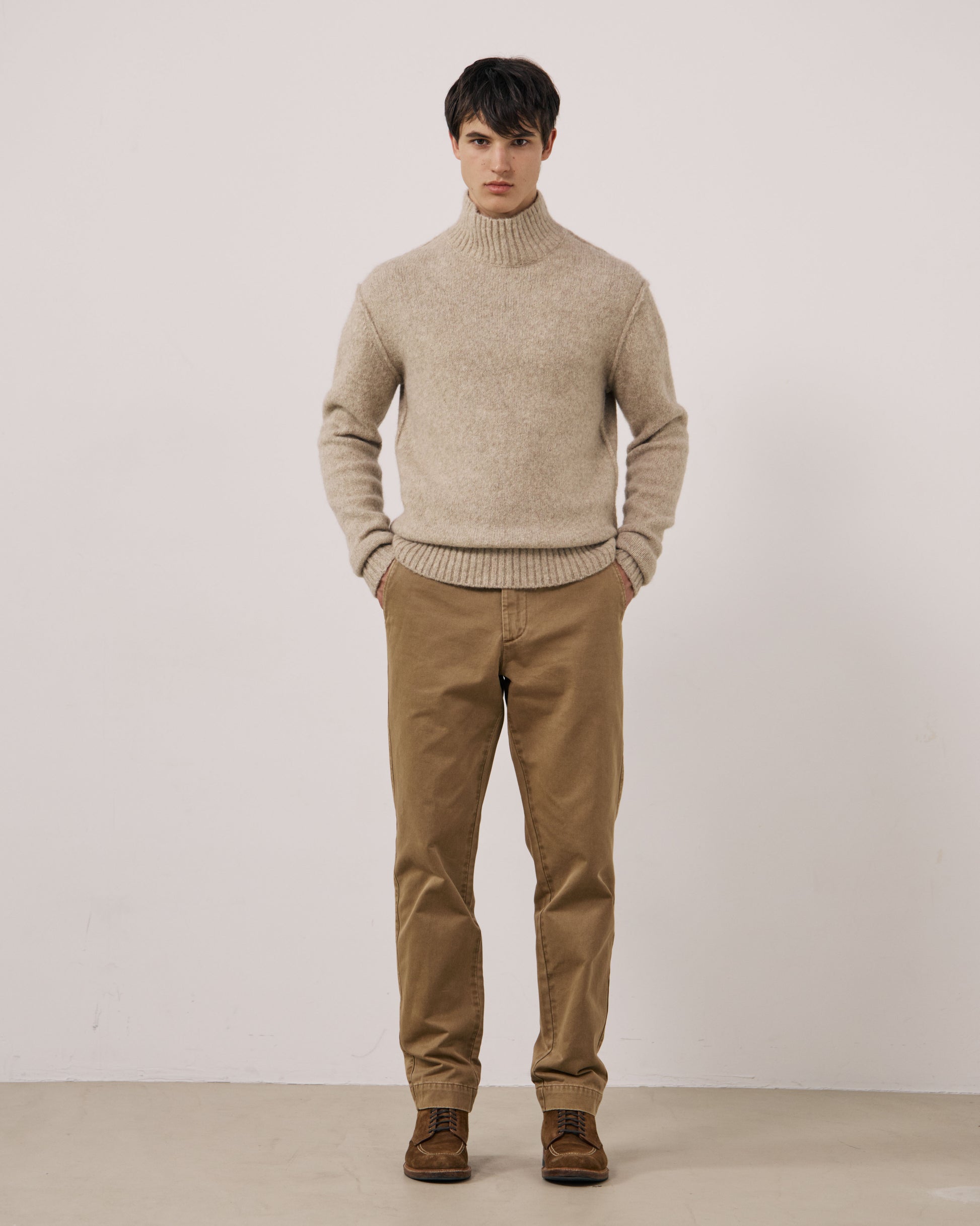 Pull Homme en Laine de Yak & Alpaga Ecru Turtle Neck