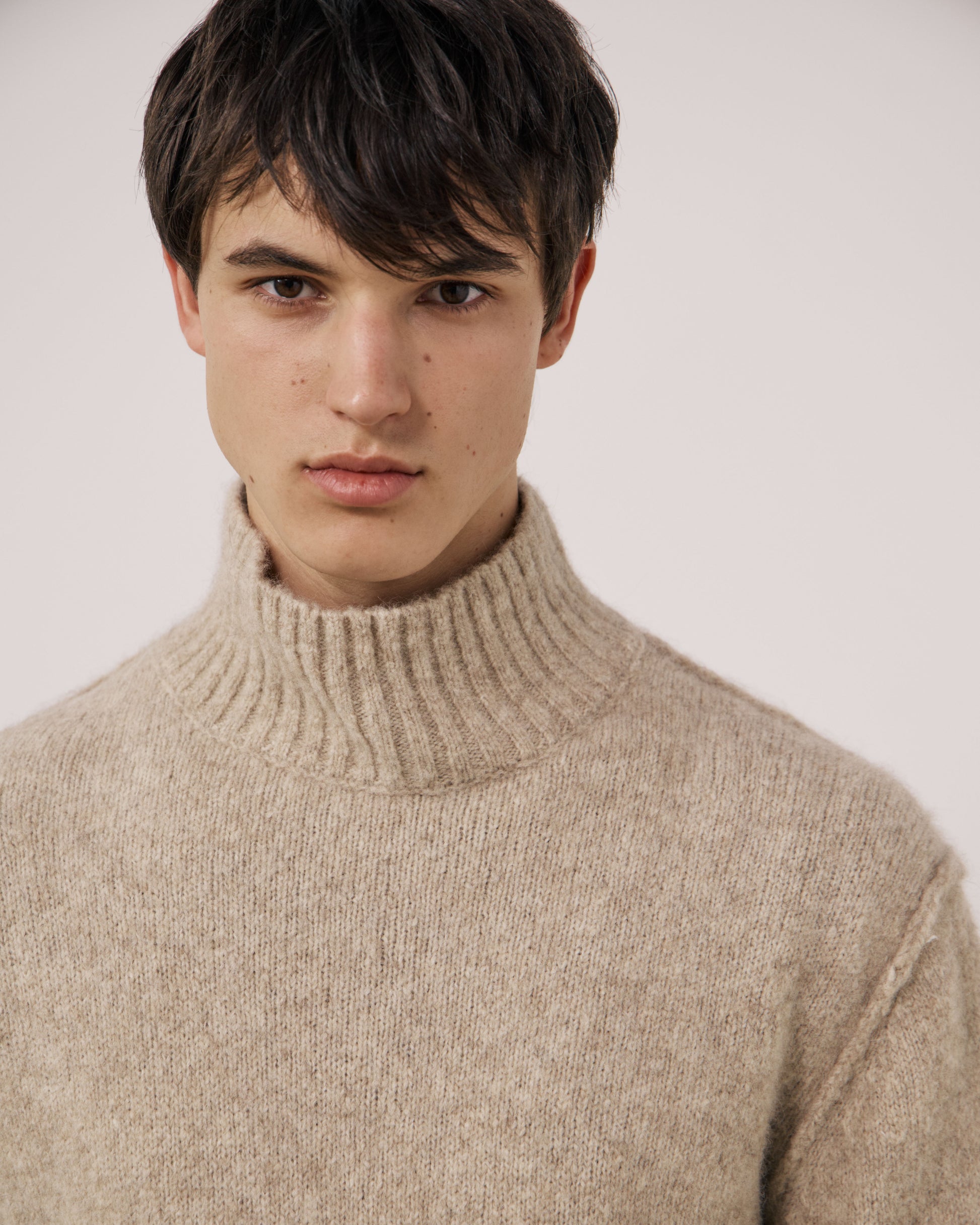 Pull Homme en Laine de Yak & Alpaga Ecru Turtle Neck