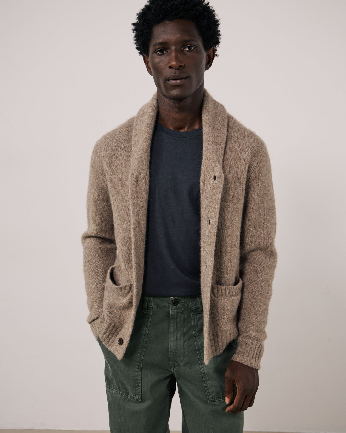 Pull Homme en Laine de Yak & Alpaga Taupe Shawl