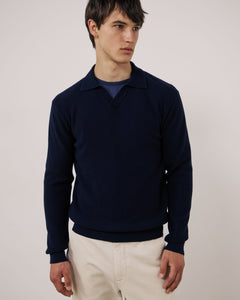 Pull Homme en Laine & Cachemire Gaufré Bleu Marine Polo