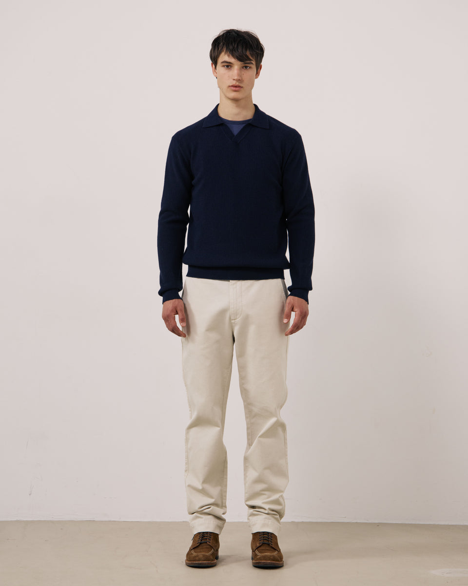 Pull Homme en Laine & Cachemire Gaufré Bleu Marine Polo - Image 2