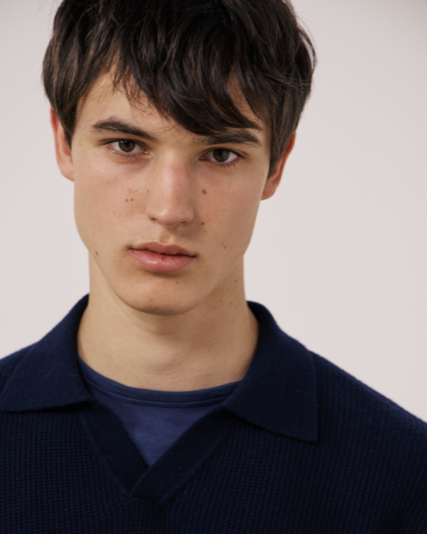 Pull Homme en Laine & Cachemire Gaufré Bleu Marine Polo