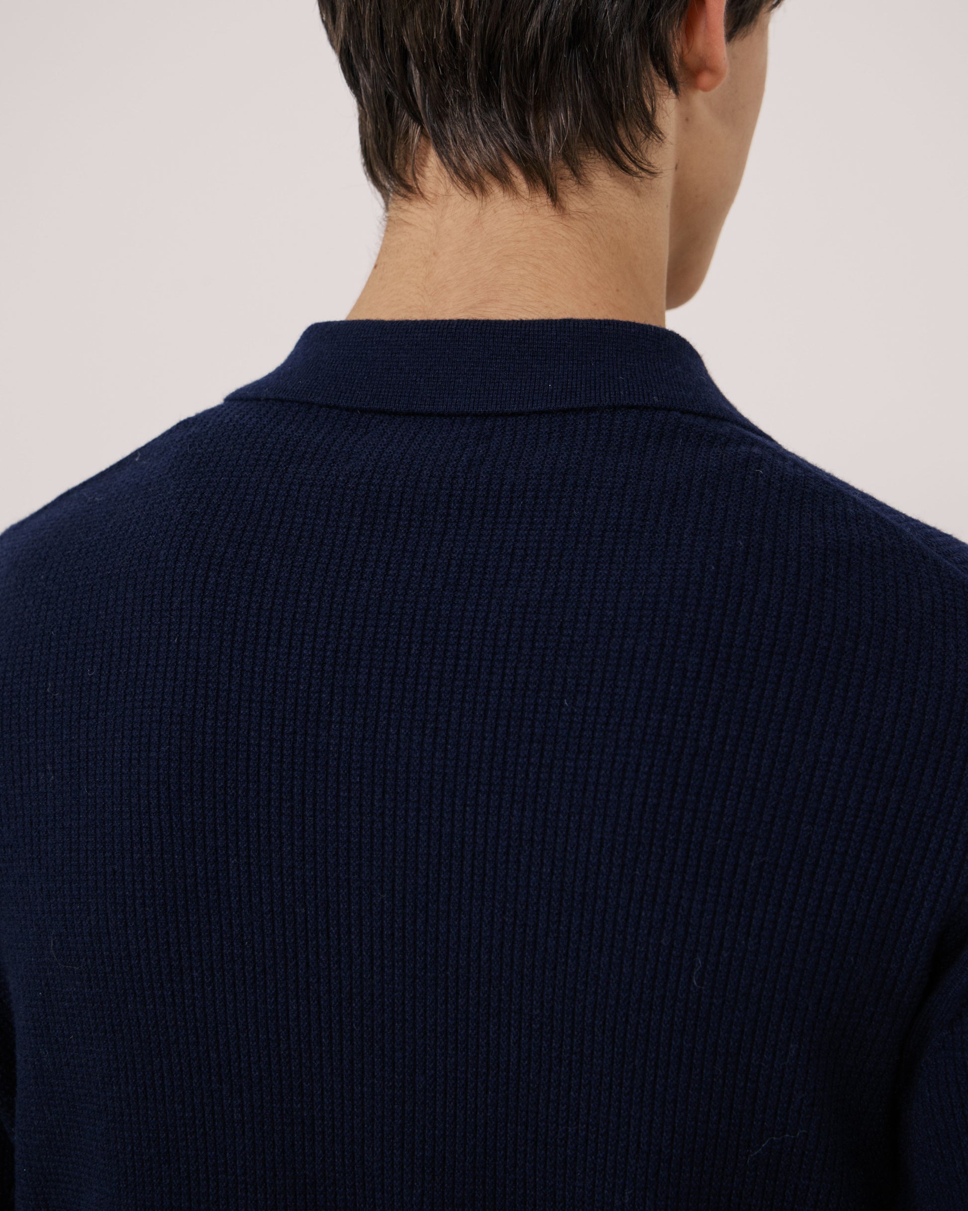 Pull Homme en Laine & Cachemire Gaufré Bleu Marine Polo