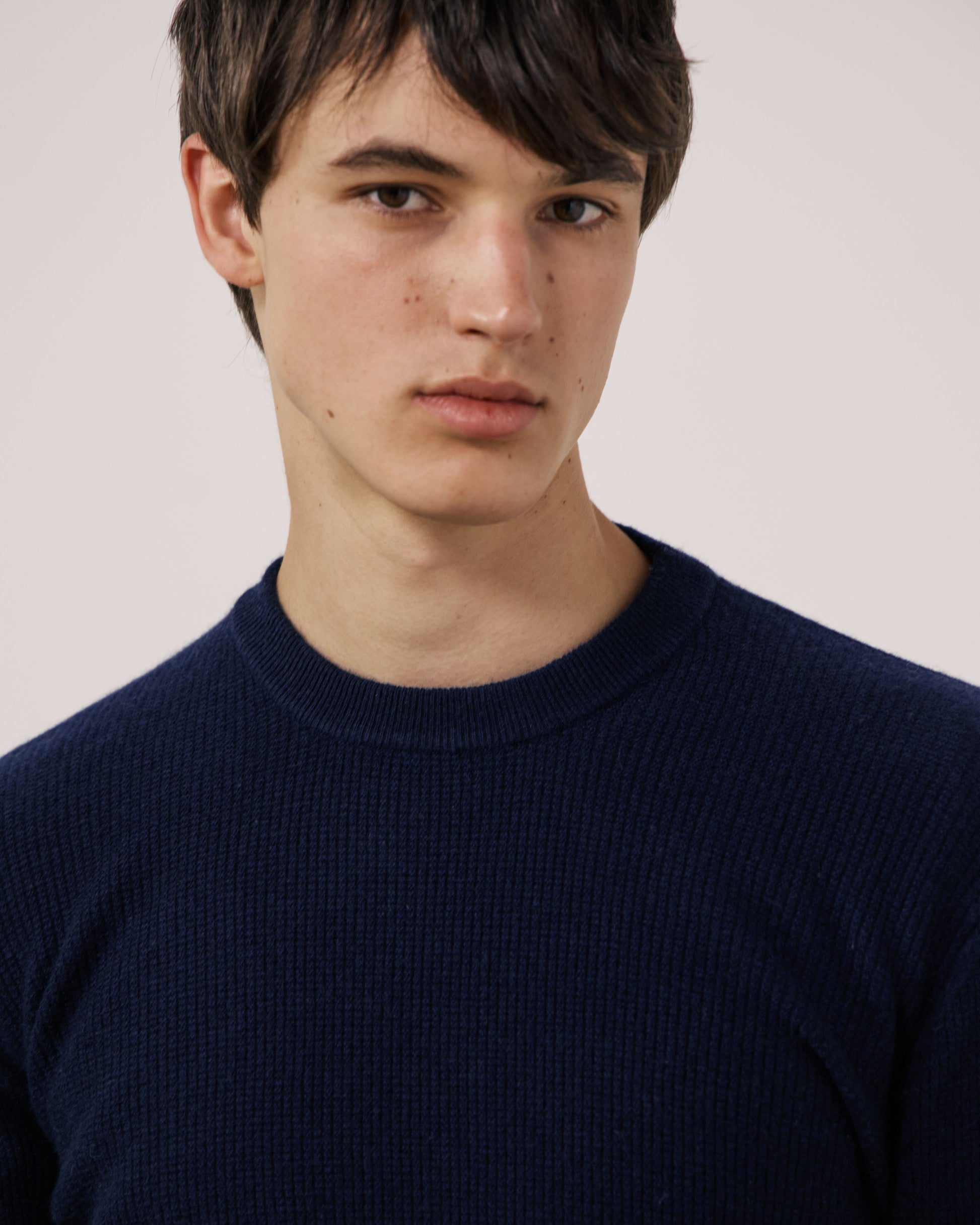 Pull Homme en Laine & Cachemire Gaufré Bleu Marine Crew
