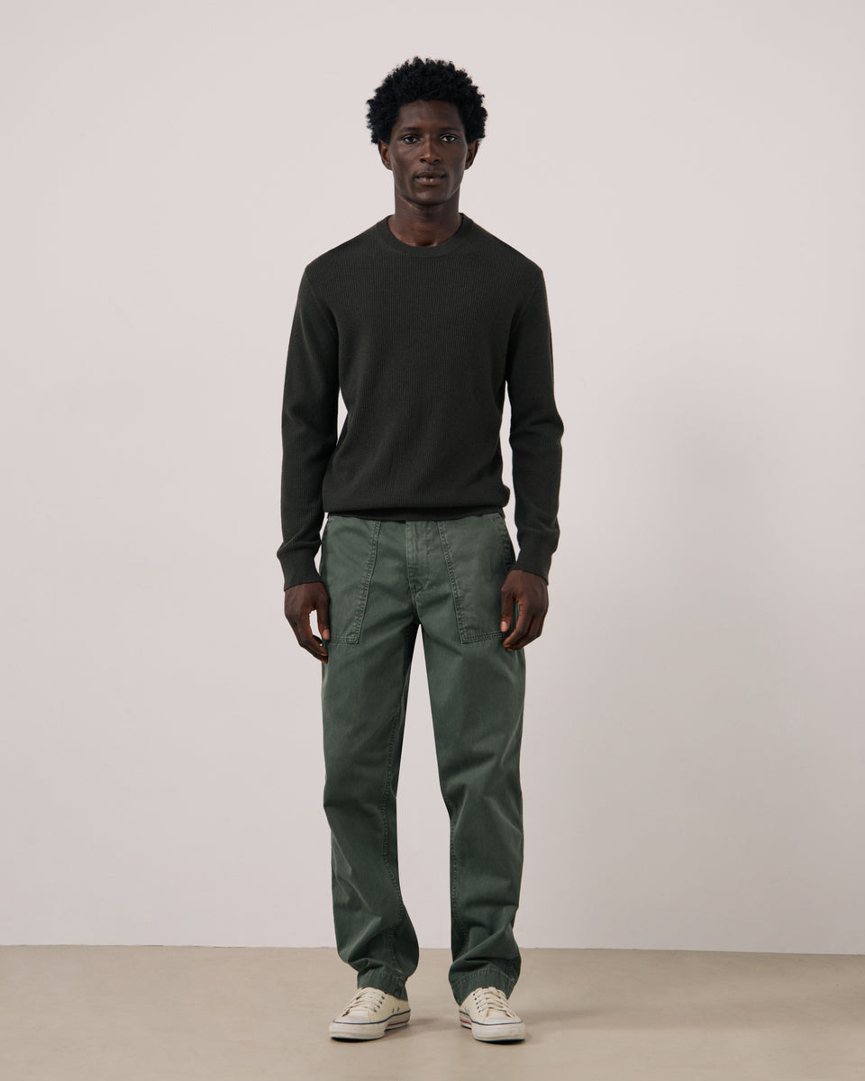 Pull Homme en Laine & Cachemire Gaufré Vert Militaire Crew - Image 2