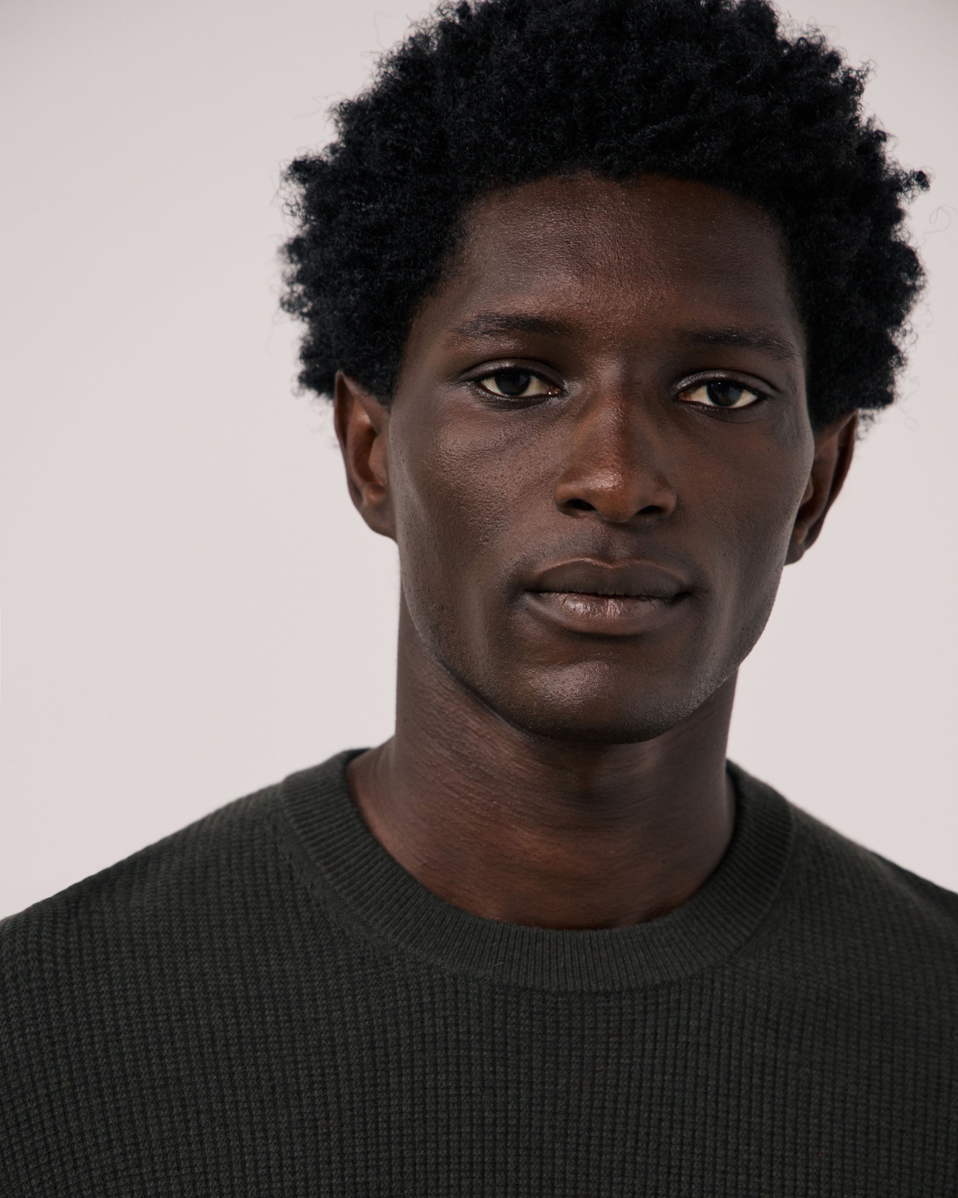 Pull Homme en Laine & Cachemire Gaufré Vert Militaire Crew