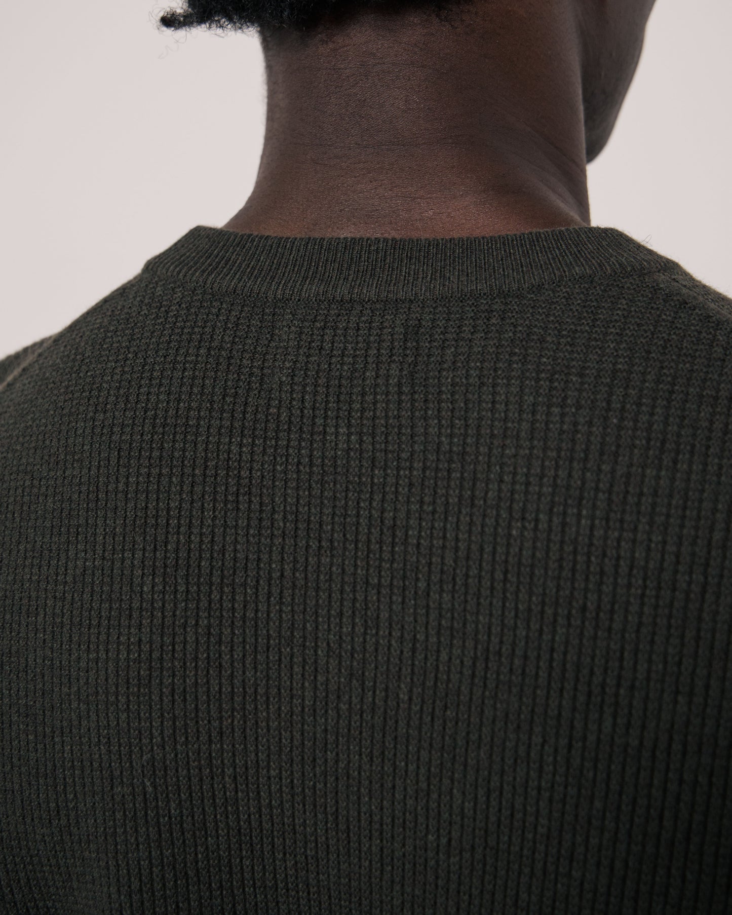 Pull Homme en Laine & Cachemire Gaufré Vert Militaire Crew