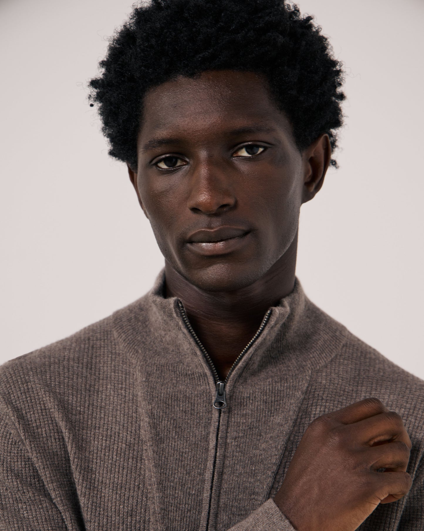 Pull Homme en Laine & Cachemire Gaufré Taupe Trucker