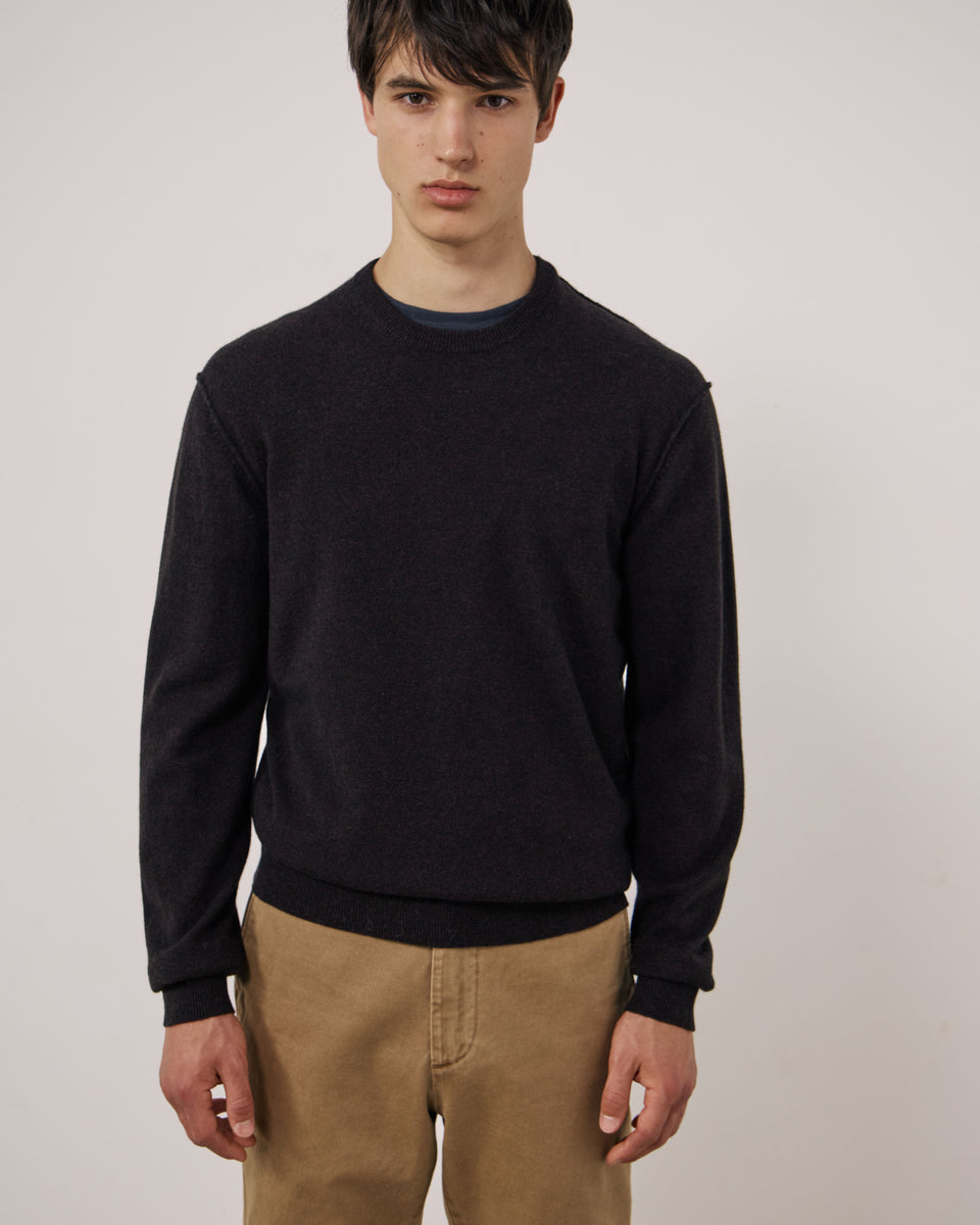 Pull Homme en Laine & Cachemire Marron Crew - Image principale