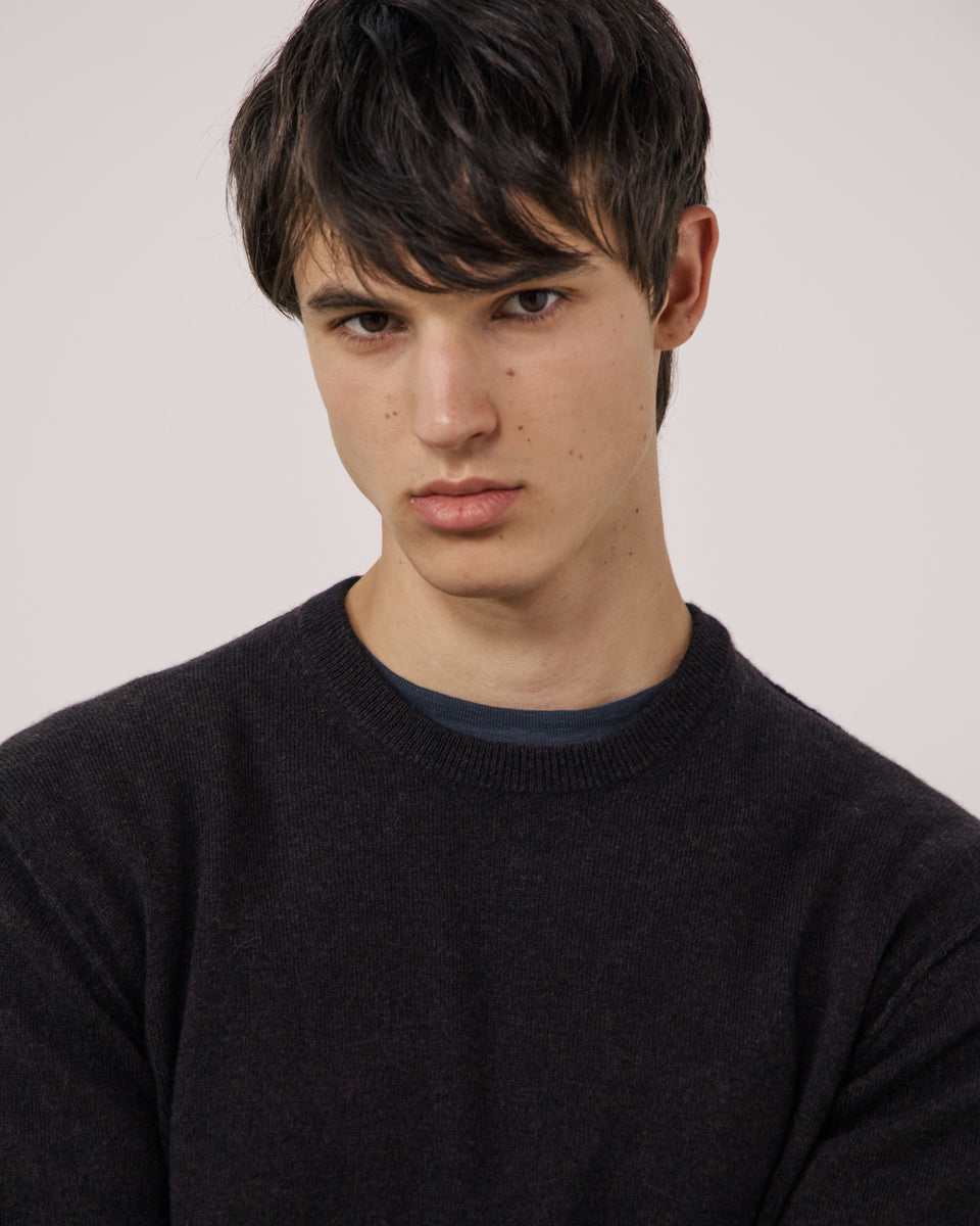 Pull Homme en Laine & Cachemire Marron Crew - Image 3