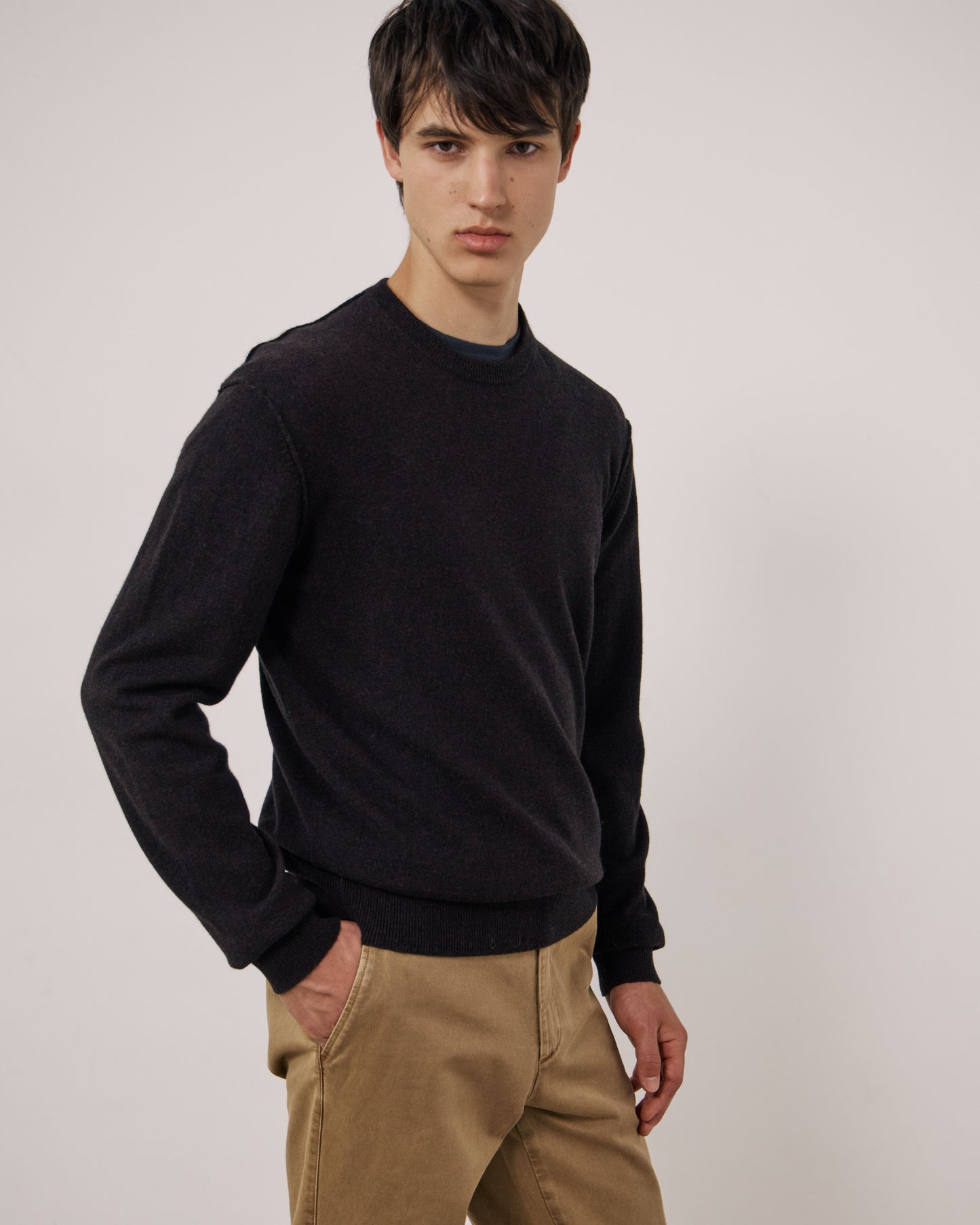 Pull Homme en Laine & Cachemire Marron Crew