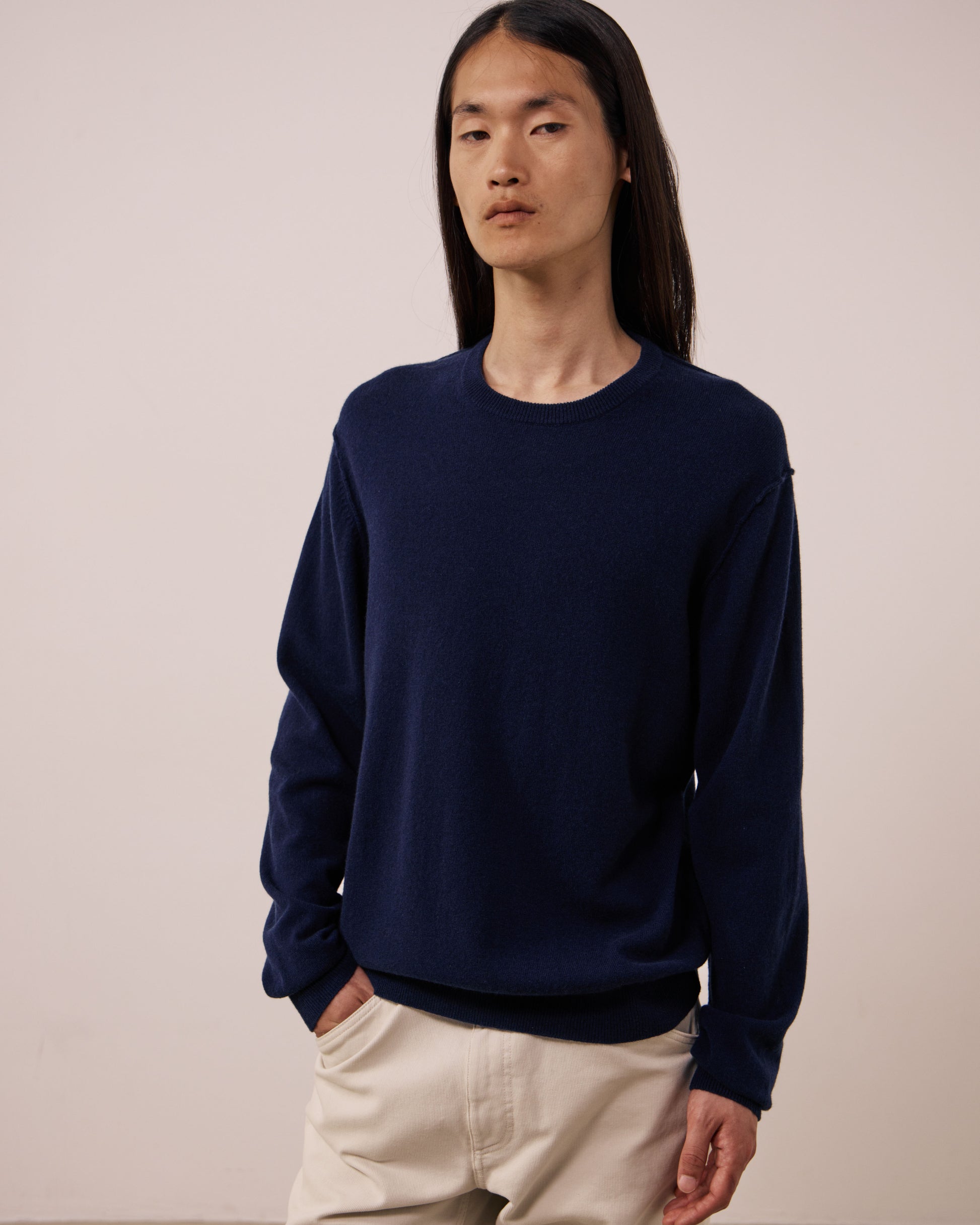 Pull Homme en Laine & Cachemire Bleu Marine Crew
