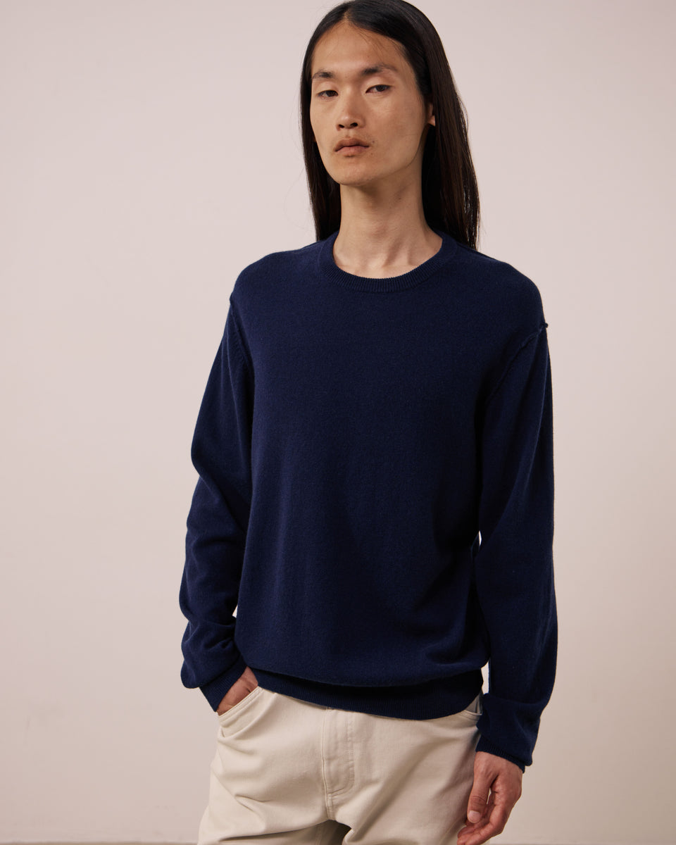 Pull Homme en Laine & Cachemire Bleu Marine Crew - Image principale
