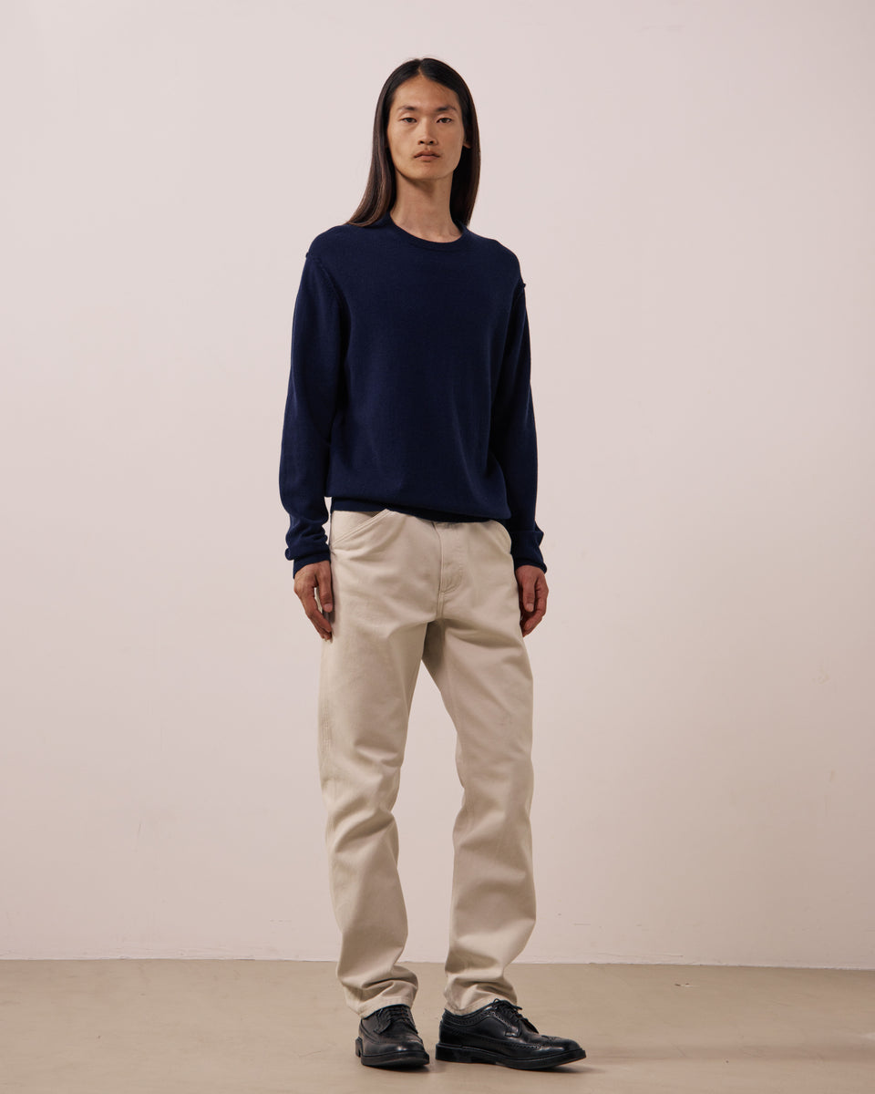 Pull Homme en Laine & Cachemire Bleu Marine Crew - Image 2