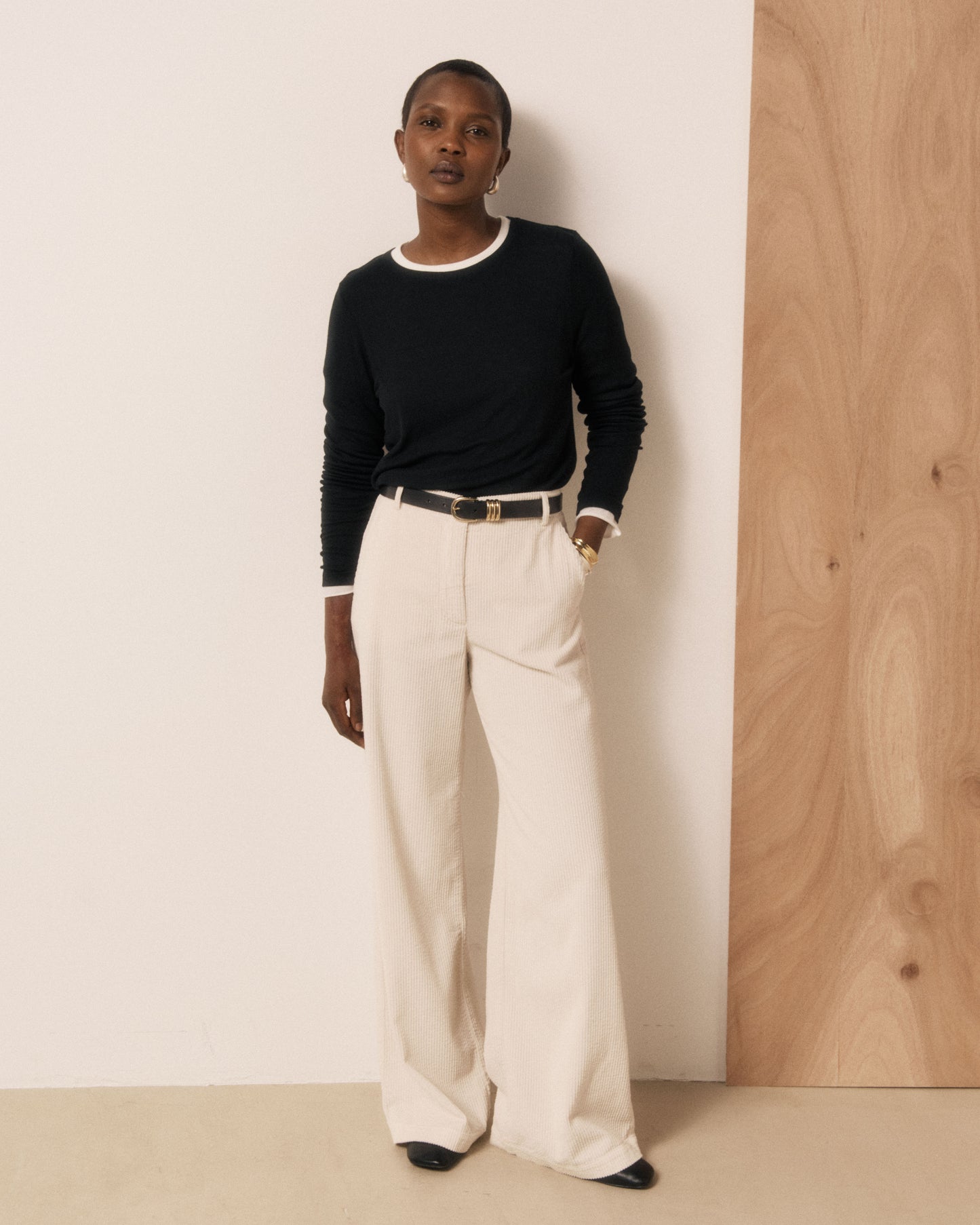 Pantalon Femme en Velours Côtelé Seersucker Ecru Parade