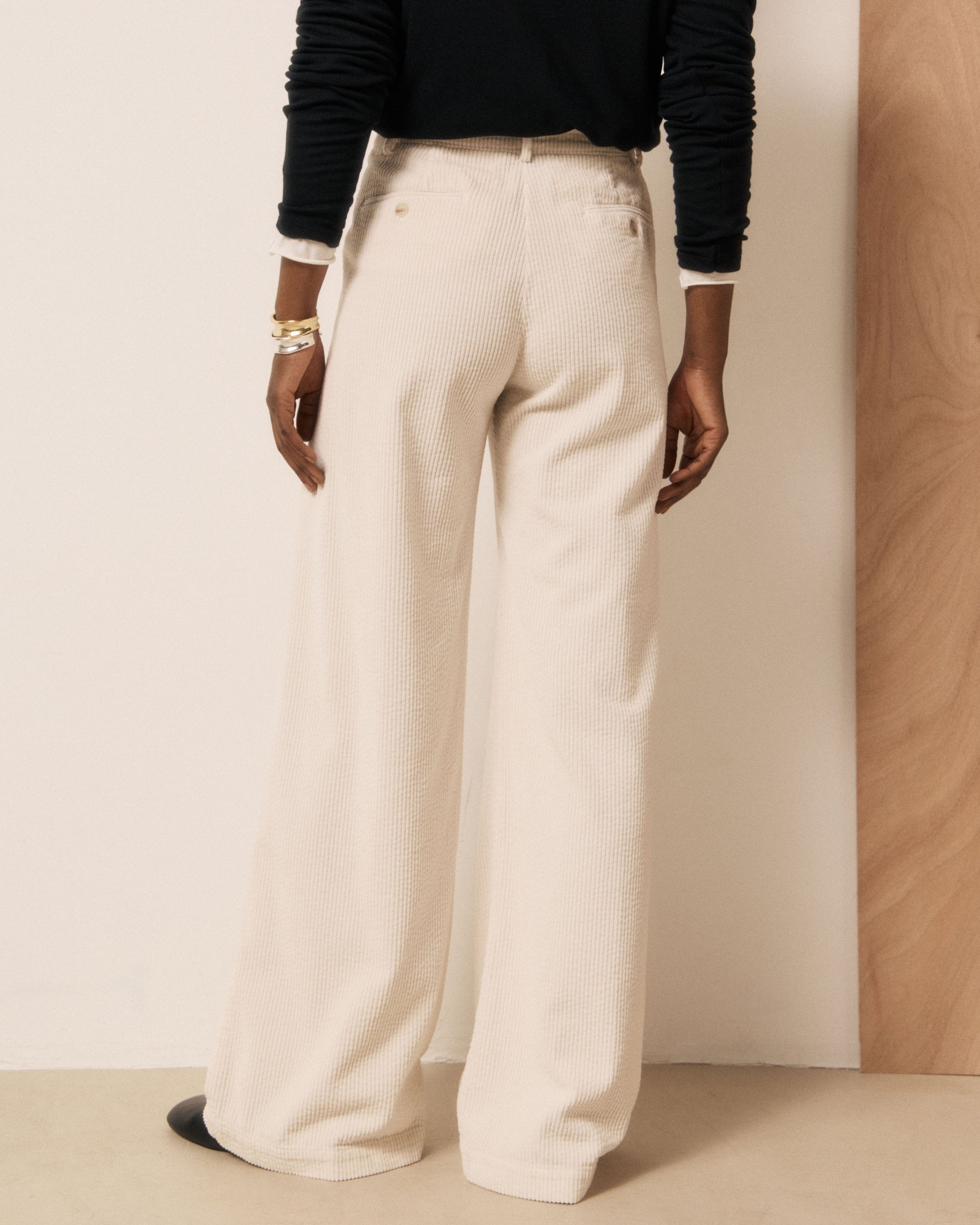 Pantalon Femme en Velours Côtelé Seersucker Ecru Parade