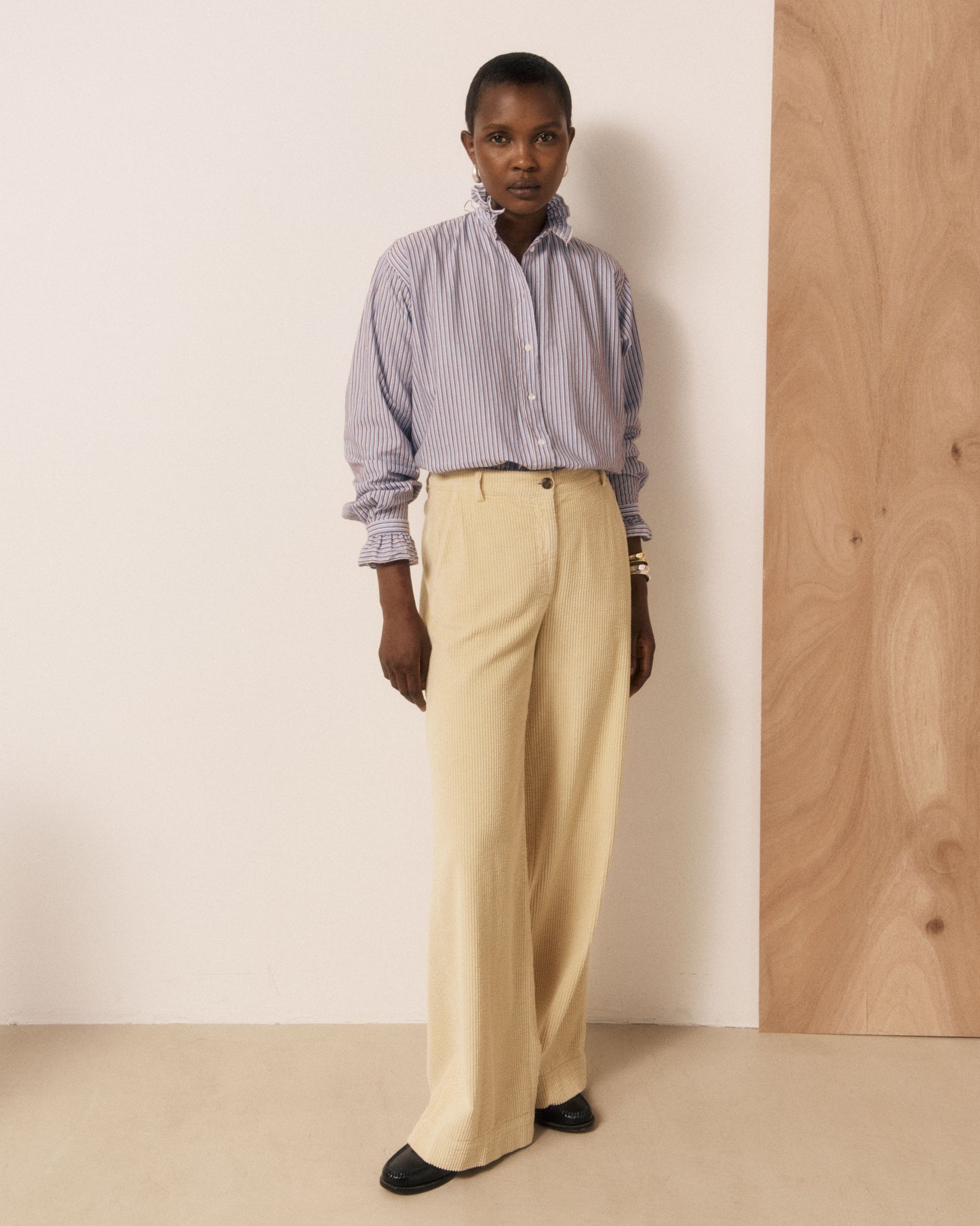 Pantalon Femme en Velours Côtelé Seersucker Jaune Parade
