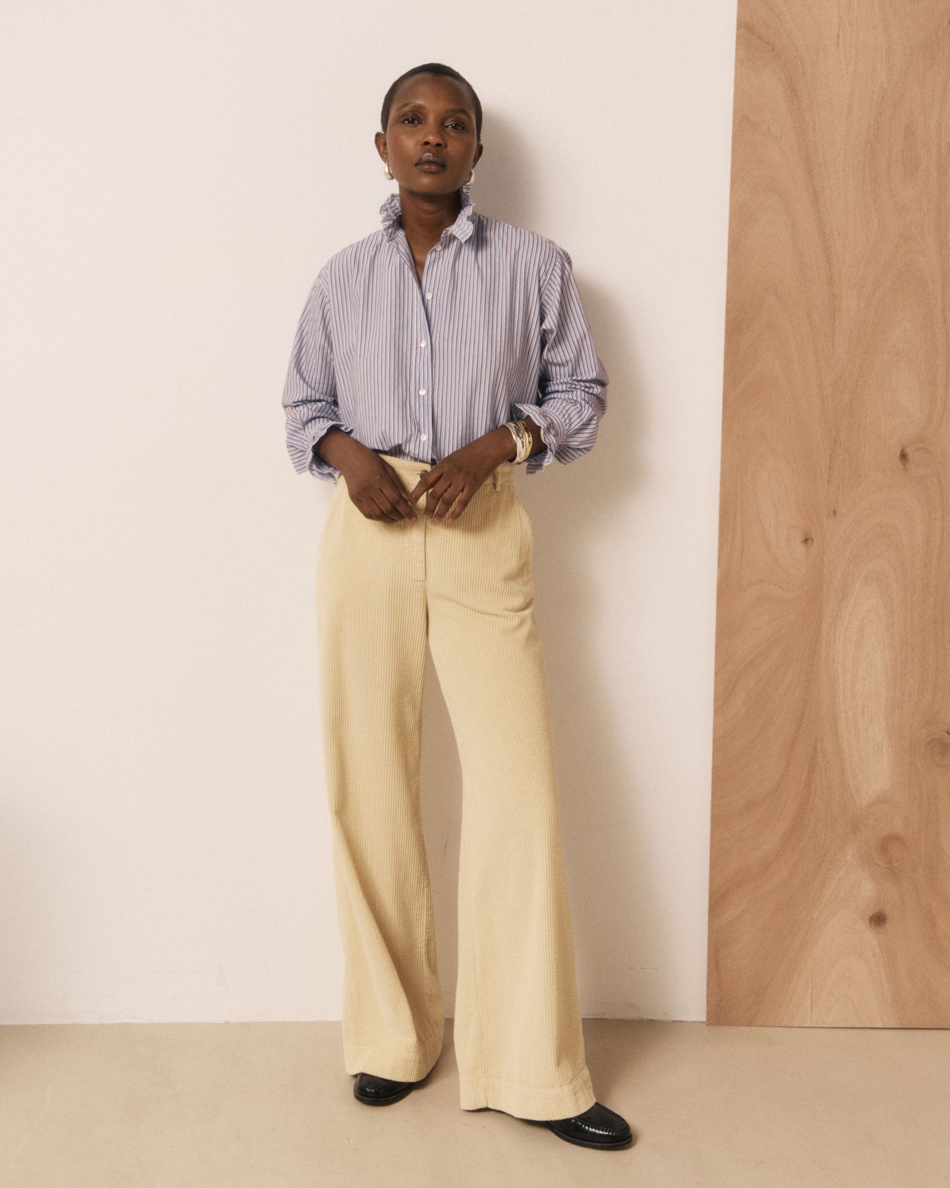 Pantalon Femme en Velours Côtelé Seersucker Jaune Parade