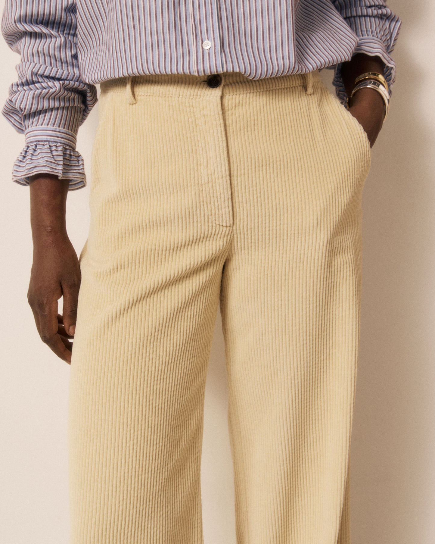Pantalon Femme en Velours Côtelé Seersucker Jaune Parade