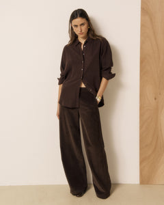 Pantalon Femme en Velours Côtelé Seersucker Chocolat Parade