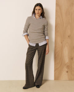 Pantalon Femme en Laine imprimé Princes de Galles Marron Parade