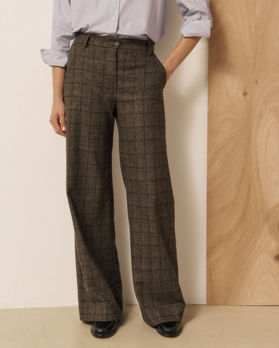 Pantalon Femme en Laine imprimé Princes de Galles Marron Parade - Image 2
