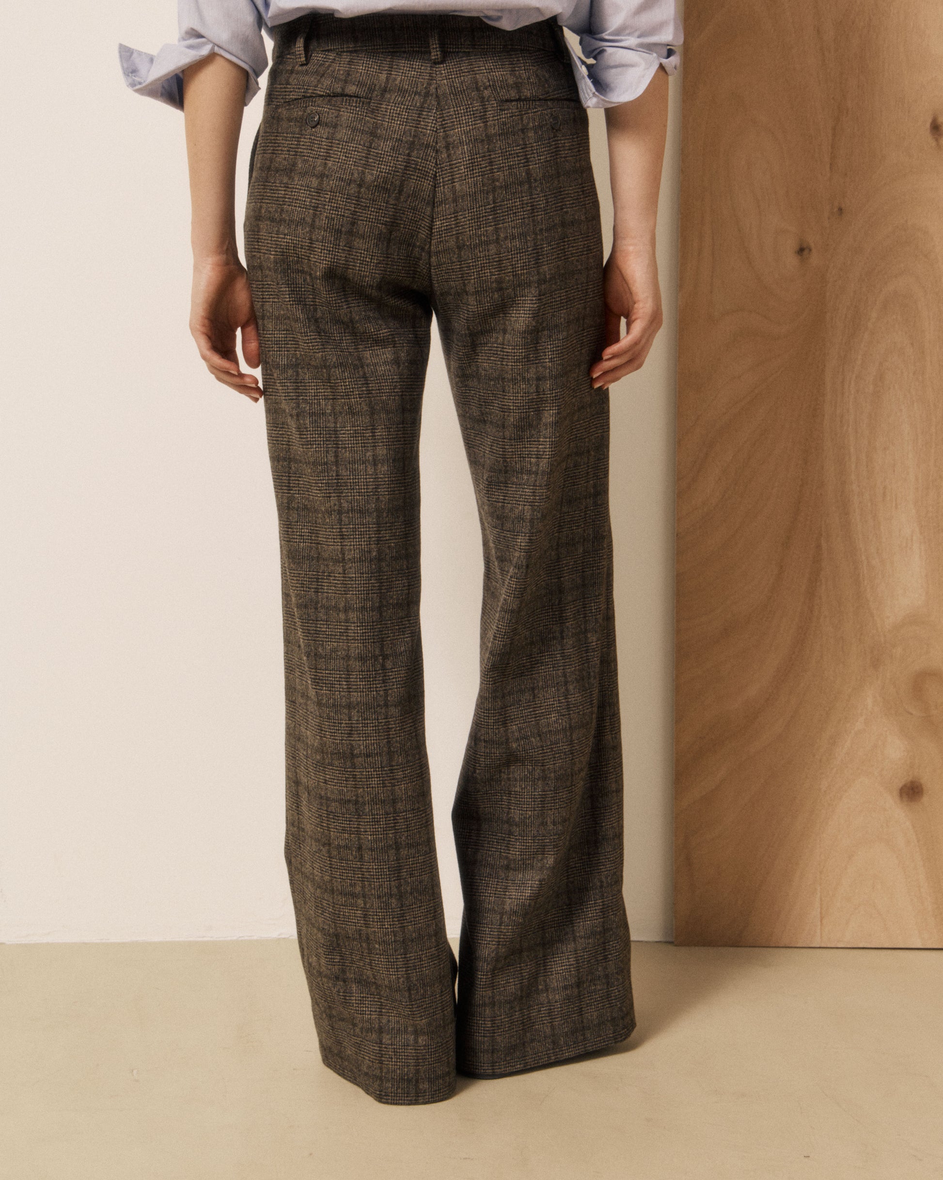 Pantalon Femme en Laine imprimé Princes de Galles Marron Parade