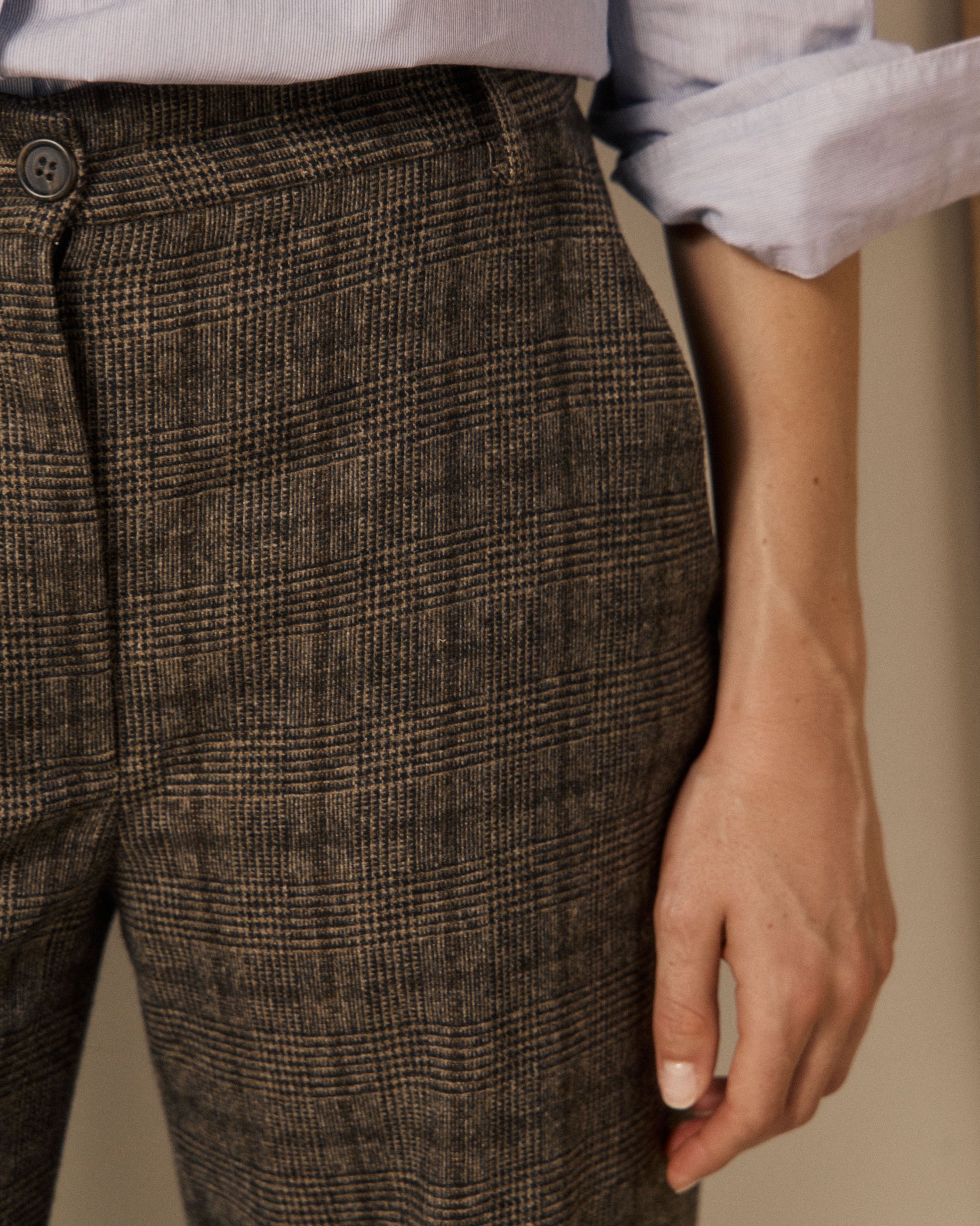 Pantalon Femme en Laine imprimé Princes de Galles Marron Parade