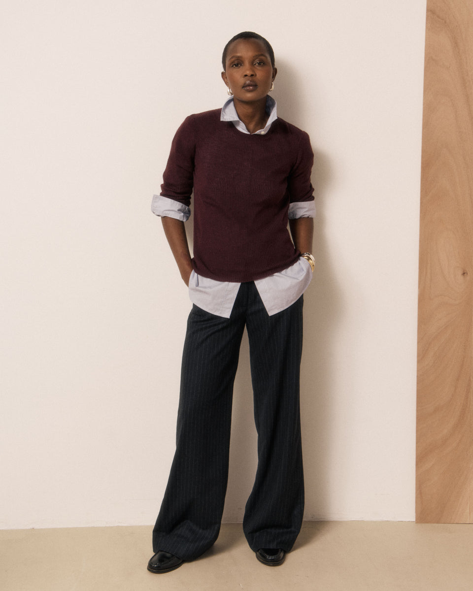 Pantalon Femme en Flanelle de Laine à Rayures Bleu Nuit Parade - Image 2