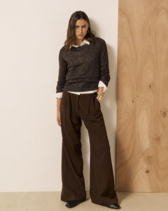 Pantalon Femme en Laine Vierge Extrafine Marron Passion