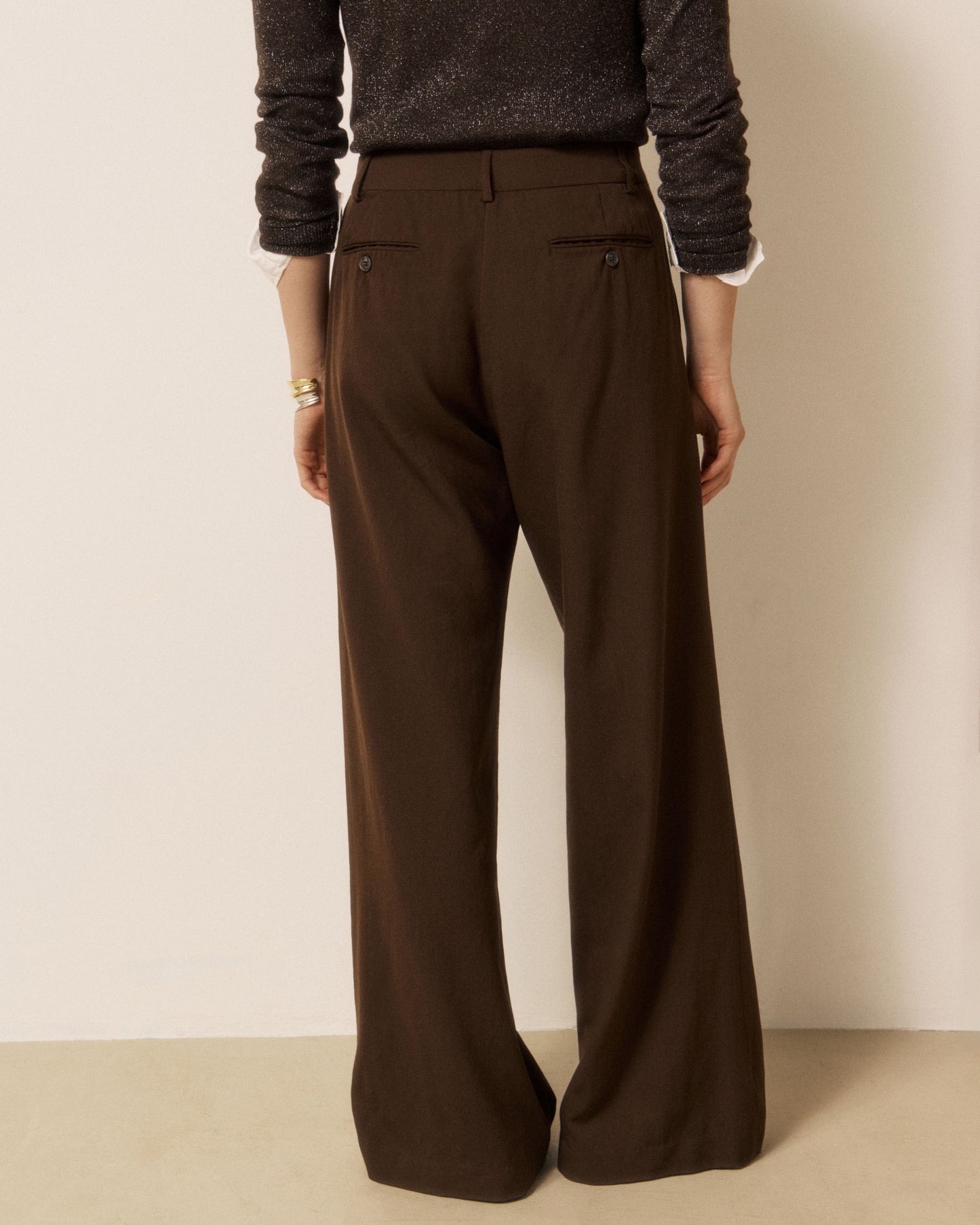 Pantalon Femme en Laine Vierge Extrafine Marron Passion