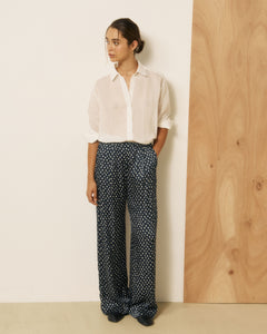 Pantalon Femme en Viscose à Pois Bleu Marine & Blanc Pays