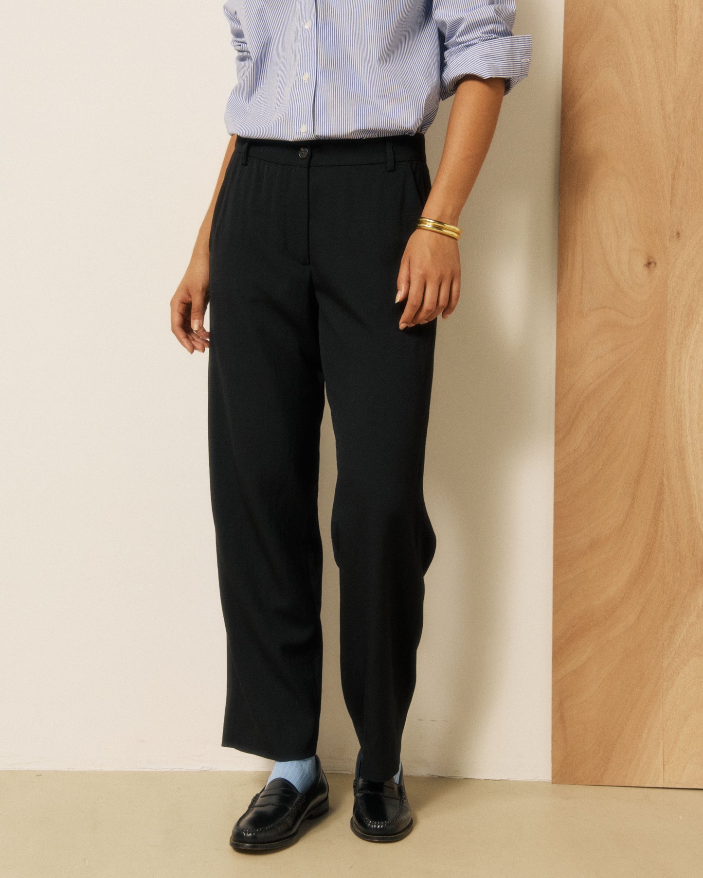 Pantalon Femme en Laine Vierge Extrafine Noir Perf