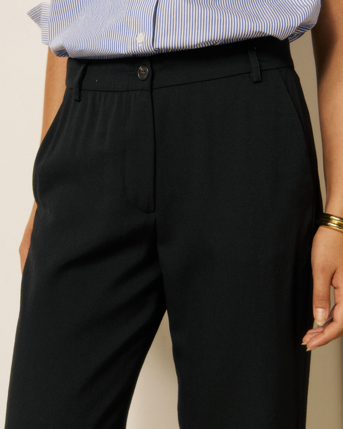 Pantalon Femme en Laine Vierge Extrafine Noir Perf