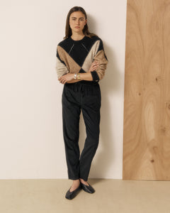 Pantalon Femme en Velours Côtelé Noir Perline