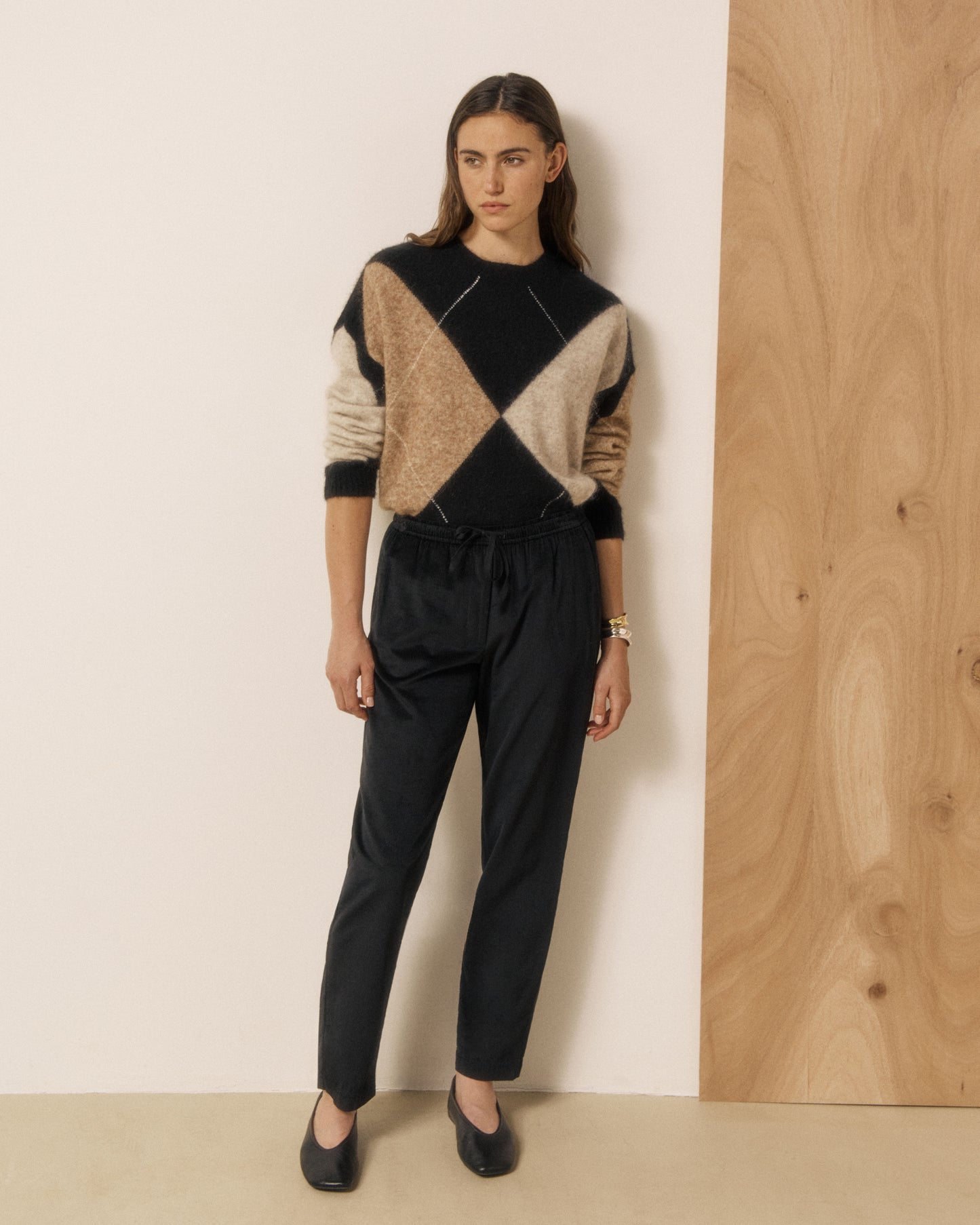 Pantalon Femme en Velours Côtelé Noir Perline