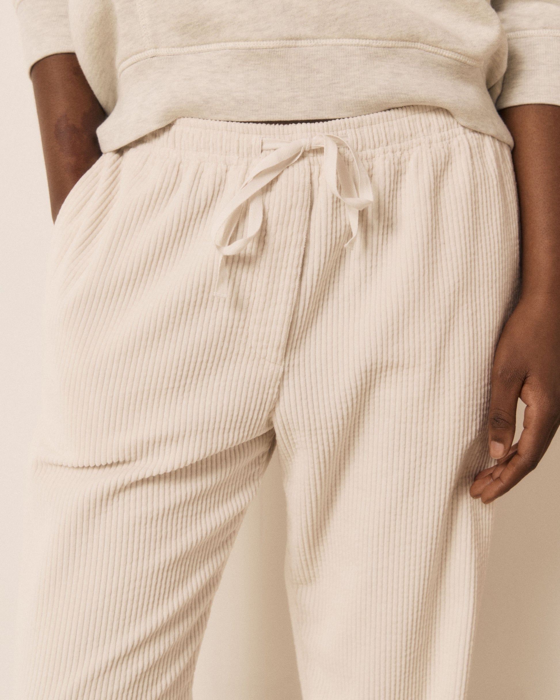 Pantalon Femme en Velours Côtelé Seersucker Ecru Peyo